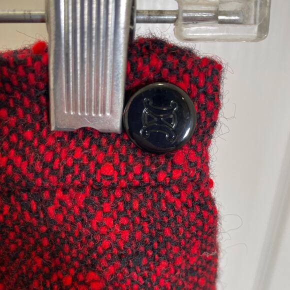 Celine Vintage Tweed Skirt Red Made in France 100% Wool Straight Midi 36 2 / 4 - Picture 3 of 6